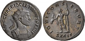 Diocletian, 284-305. Antoninianus (Bronze, 22 mm, 3.93 g, 5 h), Ticinum, 285. IMP C C VAL DIOCLETIANVS P F AVG Radiate and cuirassed bust of Diocletia...