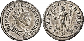 Diocletian, 284-305. Antoninianus (Billon, 23 mm, 3.73 g, 6 h), Lugdunum, 287-289. IMP C DIOCLETIANVS P AVG Radiate, draped and cuirassed bust of Dioc...