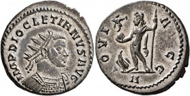 Diocletian, 284-305. Antoninianus (Billon, 22 mm, 5.04 g, 7 h), Lugdunum, 290-291. IMP DIOCLETIANVS AVG Radiate and cuirassed bust of Diocletian to ri...