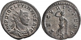 Diocletian, 284-305. Antoninianus (Silvered bronze, 23 mm, 3.98 g, 12 h), Lugdunum, 290-291. IMP DIOCLETIANVS AVG Radiate, draped and cuirassed bust o...