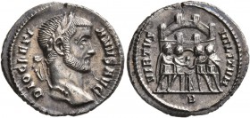 Diocletian, 284-305. Argenteus (Silver, 19 mm, 2.74 g, 12 h), Rome, 295-297. DIOCLETIANVS AVG Laureate head of Diocletian to right. Rev. VIRTVS MILITV...