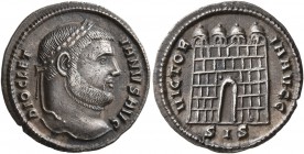 Diocletian, 284-305. Argenteus (Silver, 19 mm, 3.23 g, 1 h), Siscia, circa 300. DIOCLET-IANVS AVG Laureate head of Diocletian to right. Rev. VICTOR-IA...