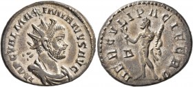 Maximianus, first reign, 286-305. Antoninianus (Silvered bronze, 22 mm, 3.40 g, 1 h), Lugdunum, 286. IMP C VAL MAXIMIANVS AVG Radiate, draped and cuir...