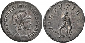 Maximianus, first reign, 286-305. Antoninianus (Silvered bronze, 22 mm, 3.71 g, 12 h), Lugdunum, 287-289. IMP C MAXIMIANVS P F AVG Radiate, helmeted a...