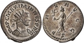 Maximianus, first reign, 286-305. Antoninianus (Silvered bronze, 23 mm, 4.13 g, 11 h), Lugdunum, 289-290. IMP C MAXIMIANVS P AVG Radiate, draped and c...