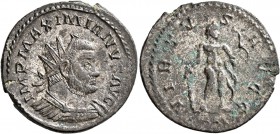 Maximianus, first reign, 286-305. Antoninianus (Silvered bronze, 24 mm, 4.03 g, 12 h), Lugdunum, 294. IMP MAXIMIANVS AVG Radiate and cuirassed bust of...