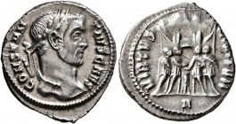 Constantius I, as Caesar, 293-305. Argenteus (Silver, 18 mm, 3.74 g, 6 h), Rome, 295-297. CONSTANTIVS CAES Laureate head of Constantius I to right. Re...