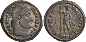 Constantine I, 307/310-337. Follis (Silvered bronze, 19 mm, 3.51 g, 6 h), Constantinopolis, 327-328. CONSTANTI-NVS MAX AVG Rosette-diademed head of Co...