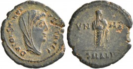 Divus Constantine I, died 337. Follis (Bronze, 16 mm, 1.59 g, 6 h), Alexandria, 347-348. DV CONSTANTINVS P T AVGG Veiled bust of Constantine to right....