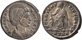 Helena, Augusta, 324-328/30. Follis (Bronze, 18 mm, 3.21 g, 6 h), Treveri, 327-328. FL HELENA AVGVSTA Diademed and draped bust of Helena to right. Rev...