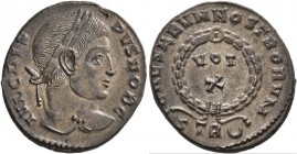 Crispus, Caesar, 316-326. Follis (Bronze, 19 mm, 3.23 g, 12 h), Treveri, 323-324. IVL CRIS-PVS NOB C Laureate head of Crispus to right. Rev. CAESARVM ...
