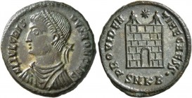 Crispus, Caesar, 316-326. Follis (Silvered bronze, 19 mm, 3.52 g, 12 h), Cyzicus, 325-326. FL IVL CRIS-PVS NOB C Laureate, draped and cuirassed bust o...