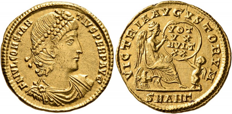 Constantius II, 337-361. Solidus (Gold, 21 mm, 4.50 g, 5 h), Antiochia, 337-347....
