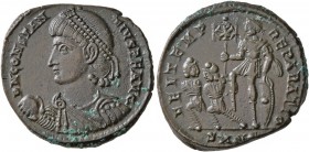 Constantius II, 337-361. Follis (Bronze, 21 mm, 4.50 g, 6 h), Nicomedia, 348-351. D N CONSTAN-TIVS P F AVG Pearl-diademed, draped and cuirassed bust o...