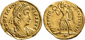 Constantius II, 337-361. 1 1/2 Scripula - Nine Siliquae (Gold, 15 mm, 1.44 g, 6 h), Rome, circa 352-354. CONSTANTI-VS P F AVG Pearl-diademed, draped a...