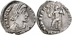 Arcadius, 383-408. Siliqua (Silver, 16 mm, 1.59 g, 6 h), Mediolanum, 393-394. D N ARCADI-VS P F AVG Pearl-diademed, draped and cuirassed bust of Arcad...