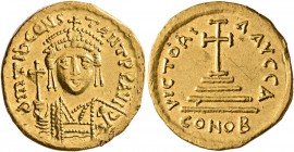 Tiberius II Constantine, 578-582. Solidus (Gold, 20 mm, 4.47 g), Constantinopolis. d M TIb CONSTANT P P AVG Draped and cuirassed bust of Tiberius II f...