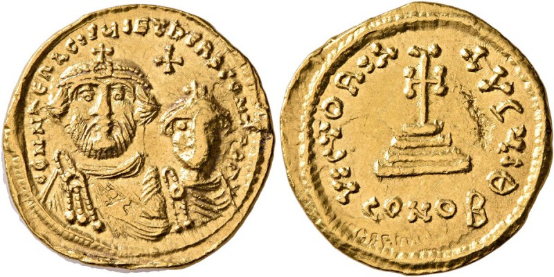 Heraclius, with Heraclius Constantine, 610-641. Solidus (Gold, 20 mm, 4.38 g, 7 ...