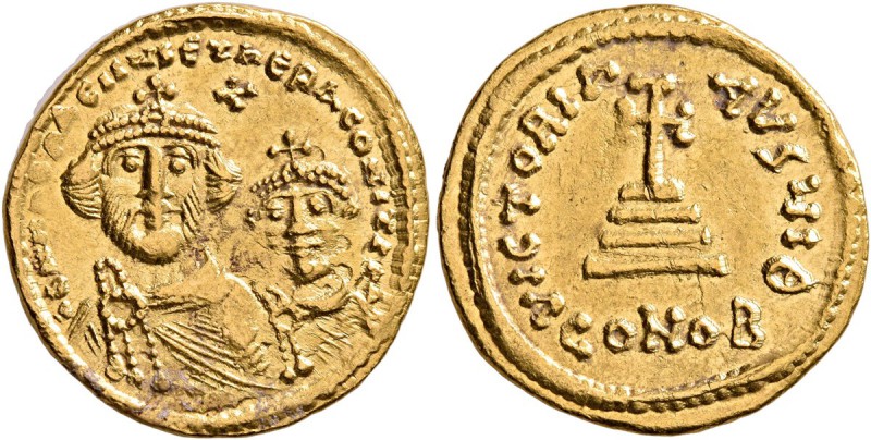 Heraclius, with Heraclius Constantine, 610-641. Solidus (Gold, 20 mm, 4.48 g, 7 ...