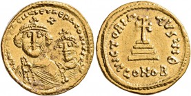 Heraclius, with Heraclius Constantine, 610-641. Solidus (Gold, 20 mm, 4.48 g, 7 h), Constantinopolis, circa 616-625. dd NN hERACLIVS ET hERA CONST PP ...