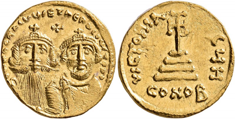Heraclius, with Heraclius Constantine, 610-641. Solidus (Gold, 20 mm, 4.45 g, 6 ...