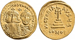 Heraclius, with Heraclius Constantine, 610-641. Solidus (Gold, 21 mm, 4.42 g, 7 h), Constantinopolis, circa 629-632. dd NN hERACLIVS ET hERA CONST PP ...