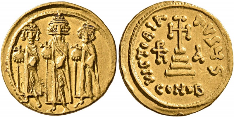 Heraclius, with Heraclius Constantine and Heraclonas, 610-641. Solidus (Gold, 19...