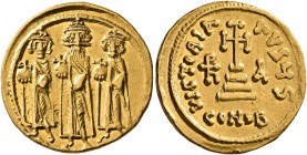 Heraclius, with Heraclius Constantine and Heraclonas, 610-641. Solidus (Gold, 19 mm, 4.54 g, 6 h), Constantinopolis, indictional year IA (11) = 637/63...