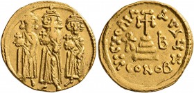 Heraclius, with Heraclius Constantine and Heraclonas, 610-641. Solidus (Gold, 19 mm, 4.44 g, 6 h), Constantinopolis, indictional year IB (12) = 638/63...