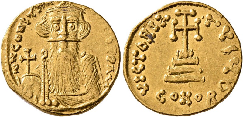 Constans II, 641-668. Solidus (Gold, 19 mm, 4.43 g, 6 h), Constantinopolis, circ...