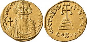 Constans II, 641-668. Solidus (Gold, 19 mm, 4.43 g, 6 h), Constantinopolis, circa 651/2-654.. d N CONSTANTINЧS P P AV Crowned and draped bust of Const...