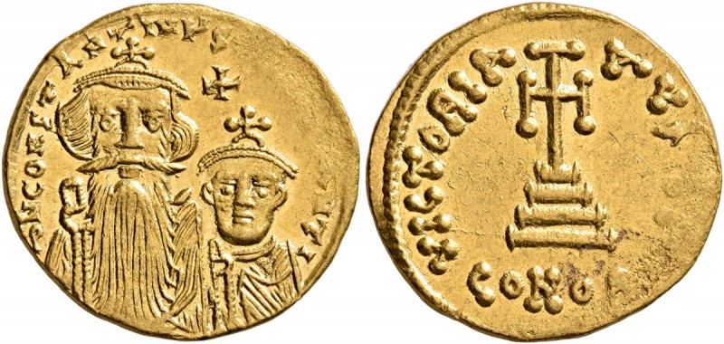 Constans II, with Constantine IV, 641-668. Solidus (Gold, 20 mm, 4.43 g, 7 h), C...
