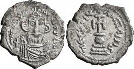 Constans II, 641-668. Hexagram (Silver, 24 mm, 4.31 g, 5 h), Constantinopolis, circa 648-651/2. d N CONSTANTINЧS P P AЧ Crowned and draped bust of Con...