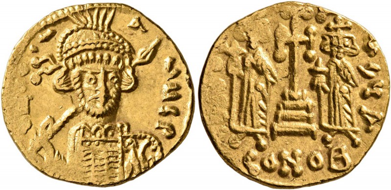 Constantine IV Pogonatus, with Heraclius and Tiberius, 668-685. Solidus (Gold, 1...