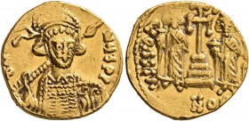 Constantine IV Pogonatus, with Heraclius and Tiberius, 668-685. Solidus (Gold, 18 mm, 4.35 g, 6 h), Constantinopolis, 674-681. d N CONTNЧS P P (or sim...