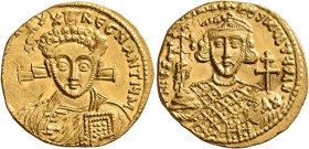 Justinian II, second reign, 705-711. Solidus (Gold, 21 mm, 4.35 g, 6 h), Constantinopolis. [d N IҺS ChS] REX REGNANTIЧM Draped bust of Christ facing, ...