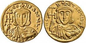 Constantine V Copronymus, with Leo IV, 741-775. Solidus (Gold, 20 mm, 4.41 g, 6 h), Constantinopolis, circa 742-745. d LЄON P A MЧL Crowned bust of Co...