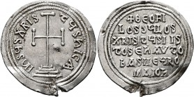 Theophilus, 829-842. Miliaresion (Silver, 27 mm, 3.27 g, 12 h), Constantinopolis, circa 830/1-838. IҺSЧS XRISTЧS ҺICA Cross potent set on three steps....