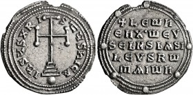 Leo VI the Wise, 886-912. Miliaresion (Silver, 24 mm, 2.57 g, 12 h), Constantinopolis. IҺSЧS XRISTЧS ҺICA Cross potent set on three steps atop globe. ...