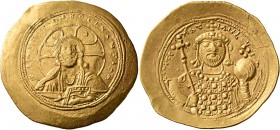 Constantine IX Monomachus, 1042-1055. Histamenon (Gold, 27 mm, 4.35 g, 6 h), Constantinopolis. +IhC XIC RCX RCSnΛnTIҺm Bust of Christ Pantokrator faci...