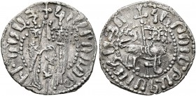 ARMENIA, Cilician Armenia. Royal. Hetoum I and Zabel , 1226-1270. Half Tram (Silver, 16 mm, 1.44 g, 12 h). Zabel and Hetoum standing facing one anothe...