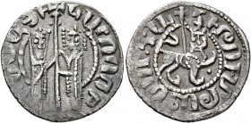 ARMENIA, Cilician Armenia. Royal. Hetoum I and Zabel , 1226-1270. Tram (Silver, 21 mm, 2.73 g, 9 h). Zabel and Hetoum standing facing one another, hea...