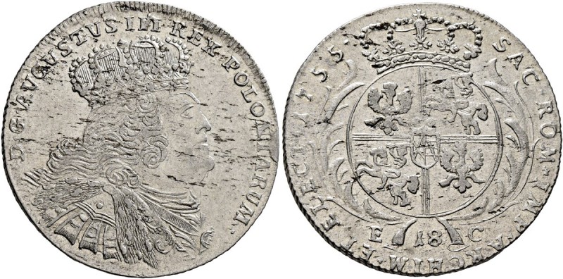 POLAND, Monarchs. August III Sas (the Saxon), 1734-1763. 18 Groszy (Silver, 28 m...