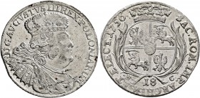 POLAND, Monarchs. August III Sas (the Saxon) , 1734-1763. 18 Groszy (Silver, 28 mm, 5.48 g, 12 h), Leipzig, dated 1756. Crowned, draped and cuirassed ...