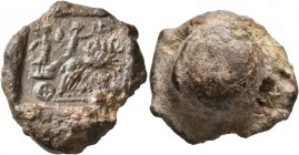 SEALS, Roman. . Seal (Lead, 22 mm, 15.46 g), circa 3rd-4th century AD. Female figure (Minerva?) driving fast quadriga to right; above, Victory flying ...