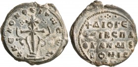 SEALS, Byzantine. Seal (Lead, 22 mm, 5.01 g, 12 h), Diogenes, imperial spatharokandidatos and komes, 2nd half of 10th century. +KЄ BOHΘЄI TW CW Δ Patr...