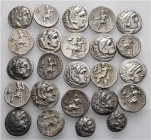 A lot containing 24 silver coins. Includes: drachms (22) and hemidrachms (2) of Alexander III, Philip III and Lysimachos. Fine to very fine. LOT SOLD ...