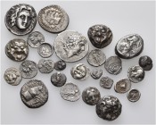 A lot containing 26 silver coins. Includes: Greek. Fine to very fine. LOT SOLD AS IS, NO RETURNS. 26 coins in lot.
