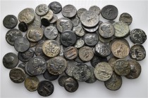 A lot containing 73 bronze coins. All coins: Greek. Fine to good very fine. LOT SOLD AS IS, NO RETURNS. 73 coins in lot.