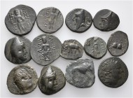 A lot containing 13 bronze coins. Includes: AE of Cappadocian Kings. Fine to very fine. LOT SOLD AS IS, NO RETURNS. 13 coins in lot.